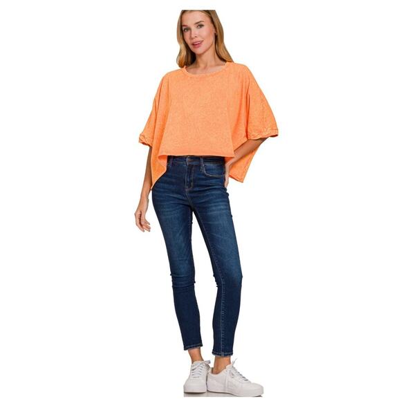 Zenana Tops - Zenana - Premium Cotton Crinkle Wash Oversized Tee - One Size
